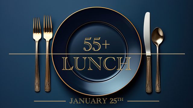 Elegant blue plate with knife and fork on blue background - crea