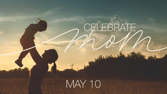 Mother little child holding hands walking in a grass field at su